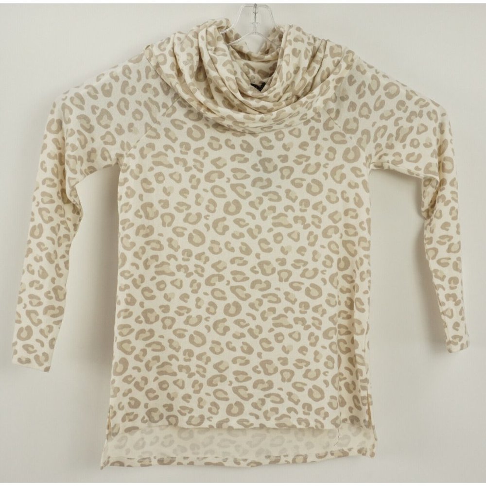 New Gibson Look Womens XS Beige Leopard Convertible Neckline Cozy Tunic Sweater